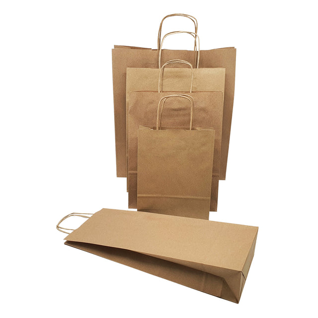Pungă hârtie kraft NATUR cu mânere din hârtie răsucită 22 x 31(H) x 10cm