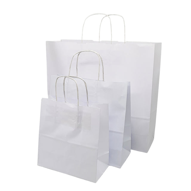 Pungă hârtie kraft ALB cu mânere din hârtie răsucită 46 x 49(H) x 16cm