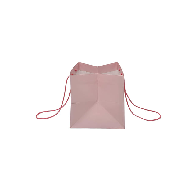 Pungă hârtie ROZ PAL pentru flori cu mânere din șnur textil 16 x 17(H) x 15cm