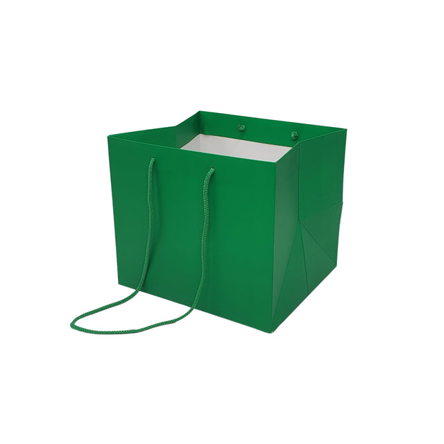 Pungă hârtie VERDE pentru flori cu mânere din șnur textil 23 x 20(H) x 20cm