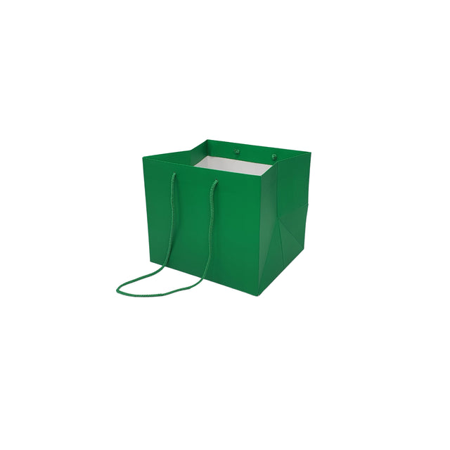 Pungă hârtie VERDE pentru flori cu mânere din șnur textil 16 x 17(H) x 15cm