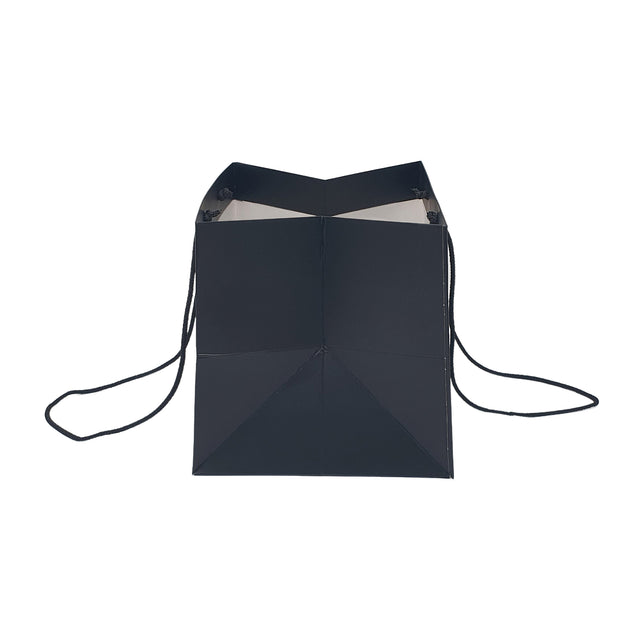 Pungă hârtie NEAGRĂ pentru flori cu mânere din șnur textil 23 x 20(H) x 20cm