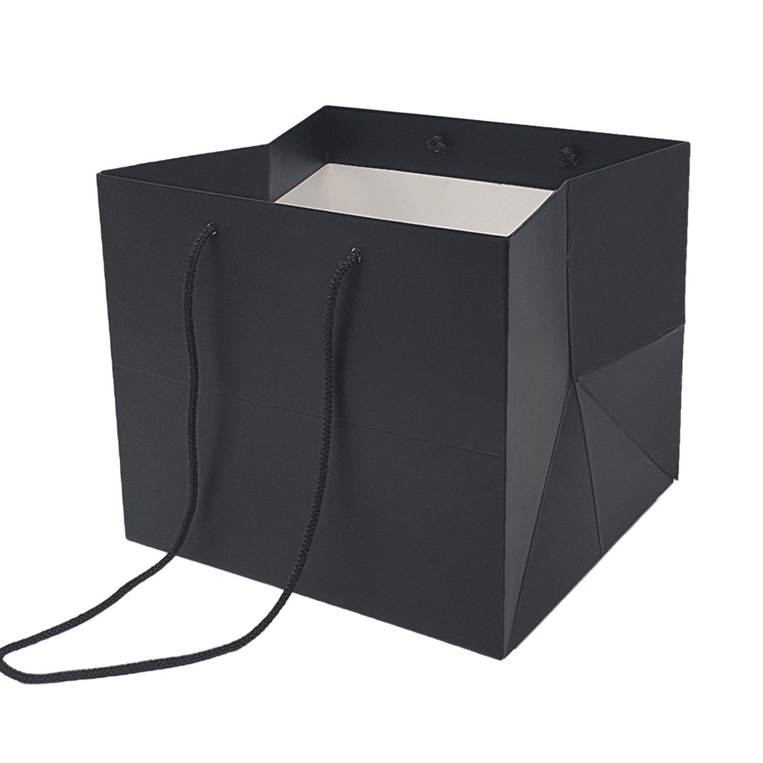 Pungă hârtie NEAGRĂ pentru flori cu mânere din șnur textil 30 x 25(H) x 27cm