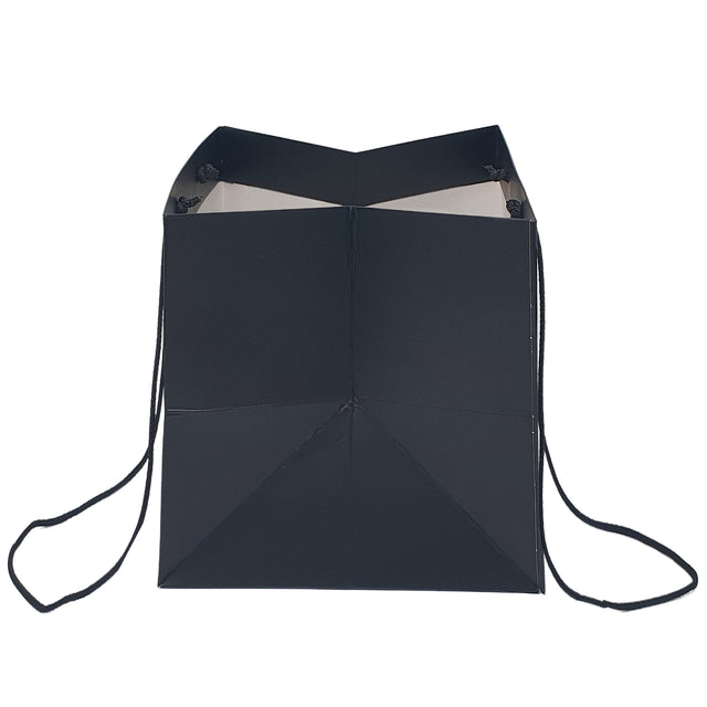 Pungă hârtie NEAGRĂ pentru flori cu mânere din șnur textil 30 x 25(H) x 27cm