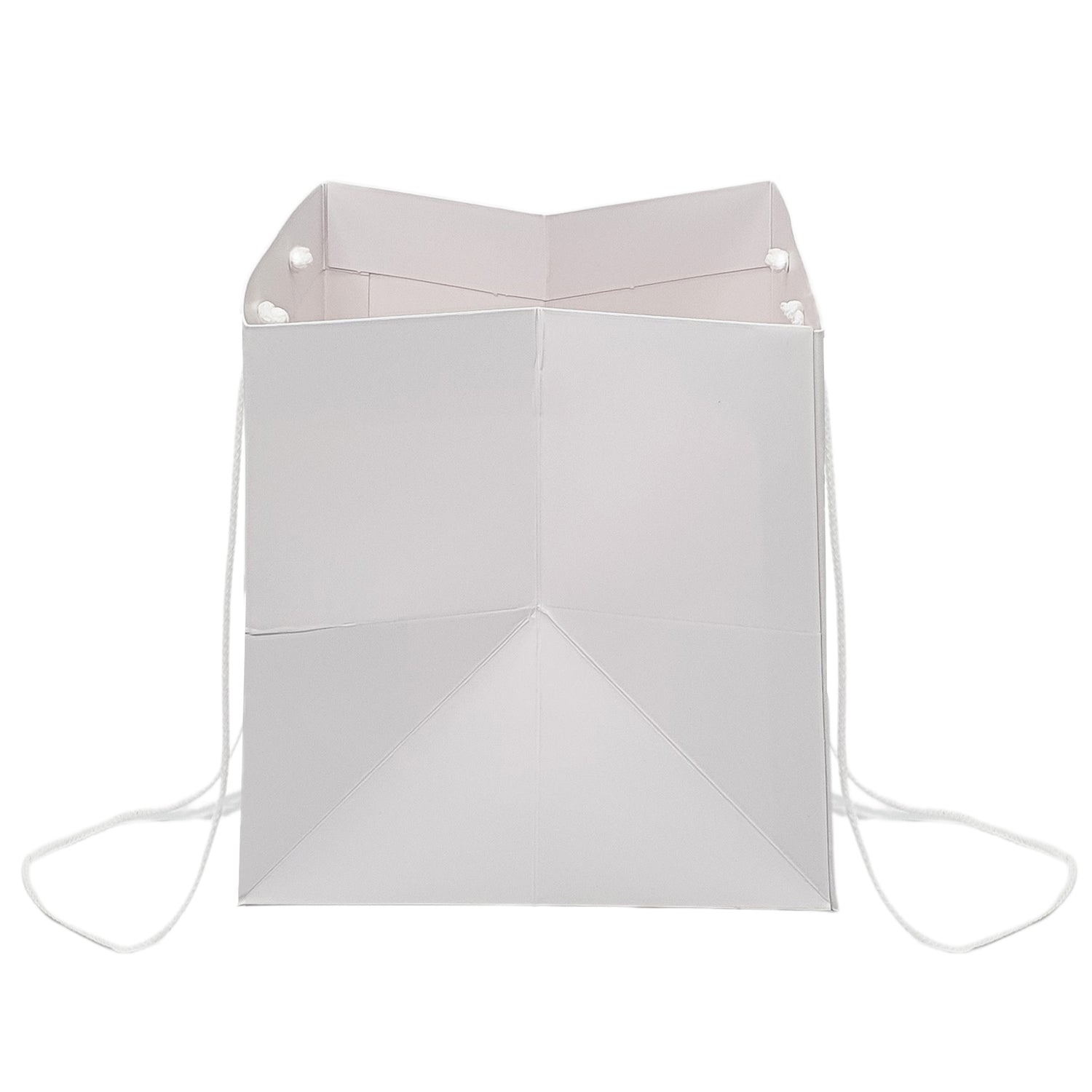 Pungă hârtie ALBĂ pentru flori cu mânere din șnur textil 30 x 25(H) x 27cm