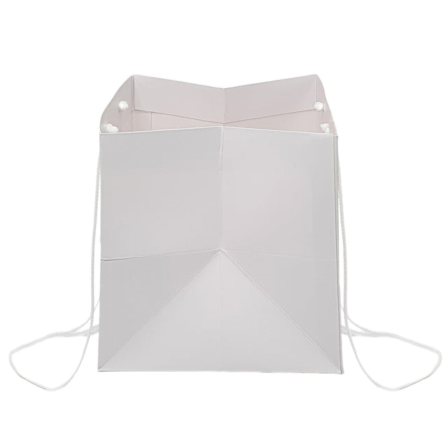 Pungă hârtie ALBĂ pentru flori cu mânere din șnur textil 30 x 25(H) x 27cm