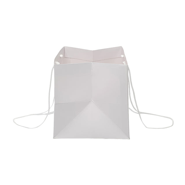 Pungă hârtie ALBĂ pentru flori cu mânere din șnur textil 23 x 20(H) x 20cm