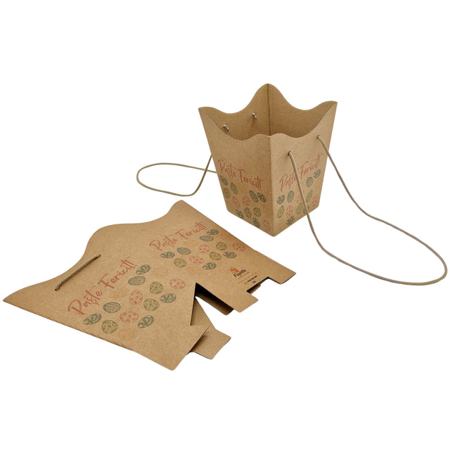 WHITE paper bag for flowers with textile string handles 23 x 20(H) x 20cm