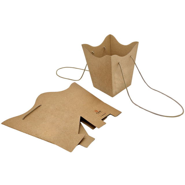 Pungă carton NATUR pentru flori cu mânere din șnur textil 11 x 18,5(H) x 11cm