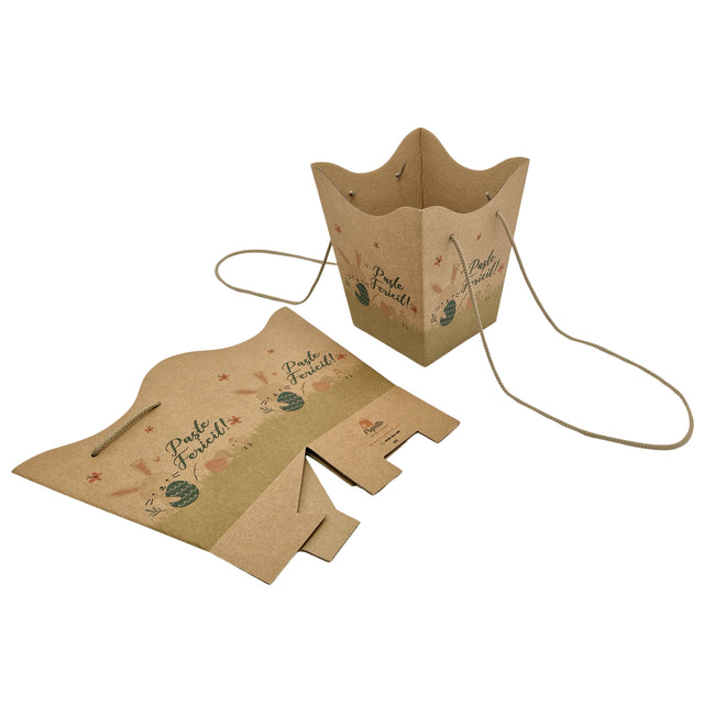 WHITE paper bag for flowers with textile string handles 23 x 20(H) x 20cm