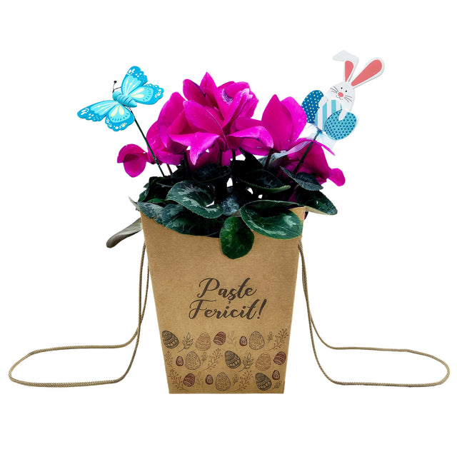 WHITE paper bag for flowers with textile string handles 23 x 20(H) x 20cm