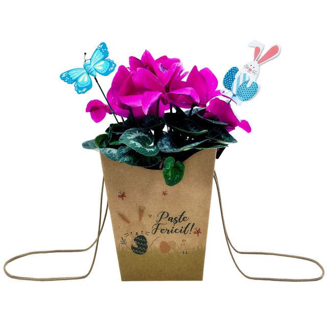 WHITE paper bag for flowers with textile string handles 23 x 20(H) x 20cm