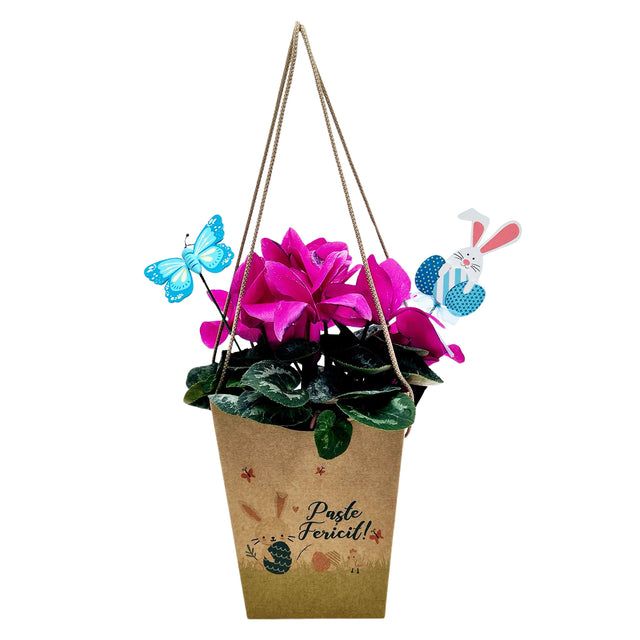 WHITE paper bag for flowers with textile string handles 23 x 20(H) x 20cm