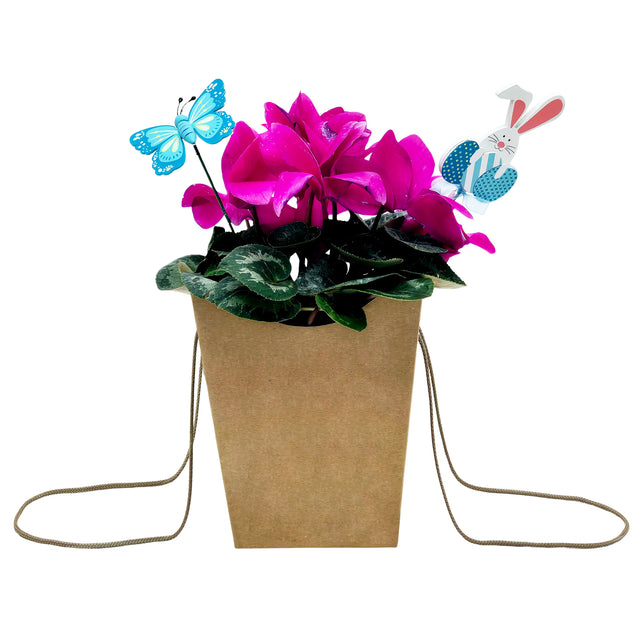 Pungă carton NATUR pentru flori cu mânere din șnur textil 11 x 18,5(H) x 11cm