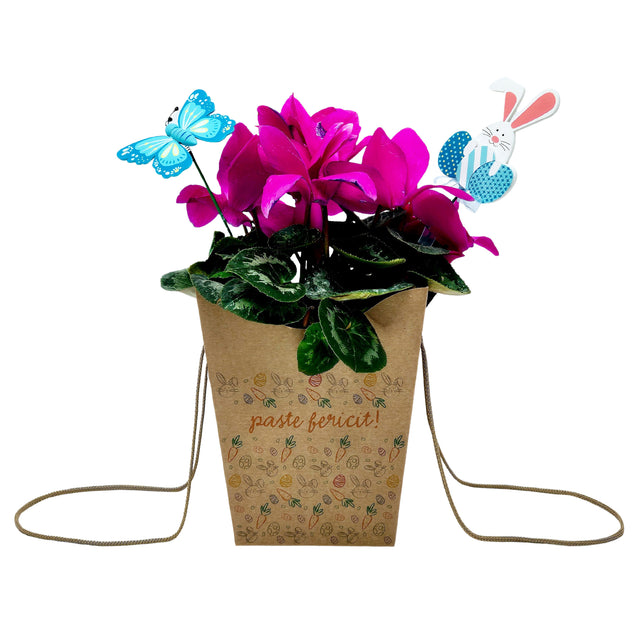 WHITE paper bag for flowers with textile string handles 23 x 20(H) x 20cm