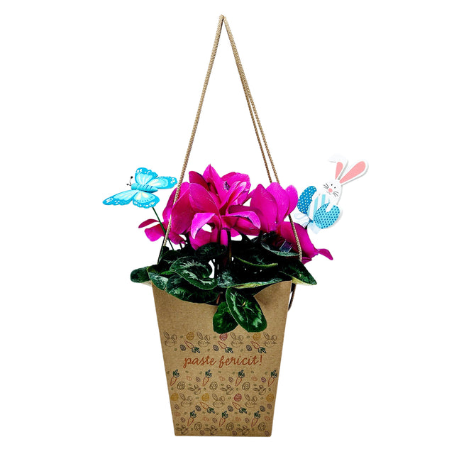 WHITE paper bag for flowers with textile string handles 23 x 20(H) x 20cm