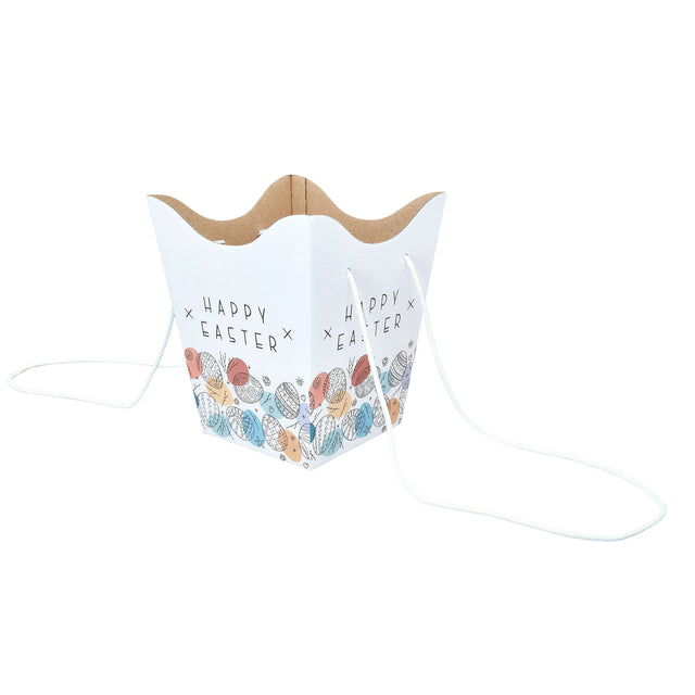 Pungă carton ALB pentru flori - Model 6 Paște cu mânere din șnur textil 11 x 18,5(H) x 11cm