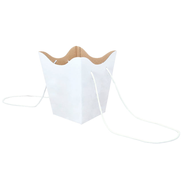 Pungă carton ALB pentru flori cu mânere din șnur textil 11 x 18,5(H) x 11cm