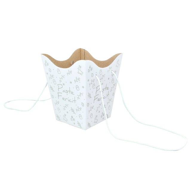 Pungă carton ALB pentru flori - Model 3 Paște cu mânere din șnur textil 11 x 18,5(H) x 11cm