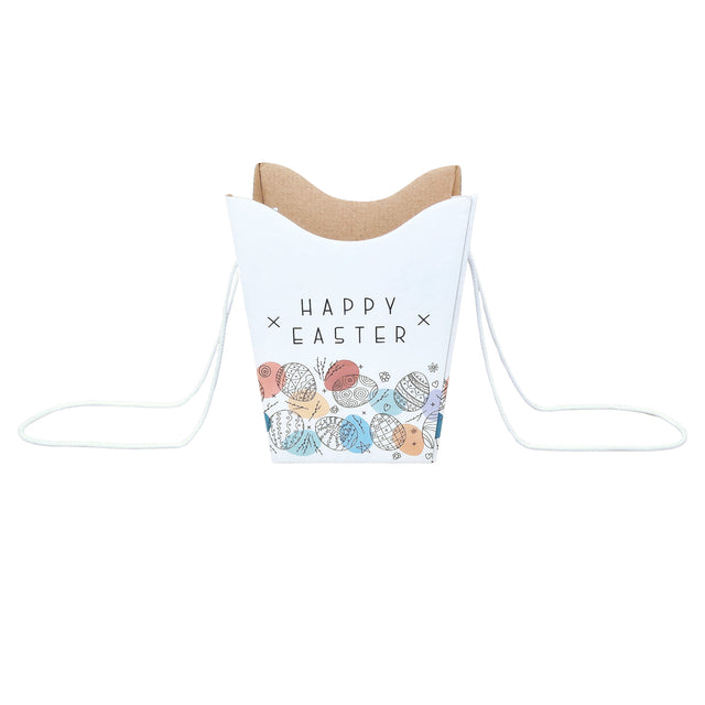 Pungă carton ALB pentru flori - Model 6 Paște cu mânere din șnur textil 11 x 18,5(H) x 11cm