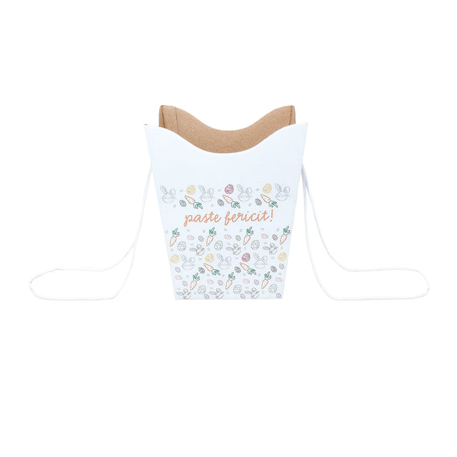 Pungă carton ALB pentru flori - Model 5 Paște cu mânere din șnur textil 11 x 18,5(H) x 11cm