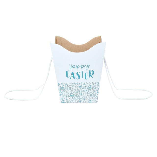 Pungă carton ALB pentru flori - Model 8 Paște cu mânere din șnur textil 11 x 18,5(H) x 11cm