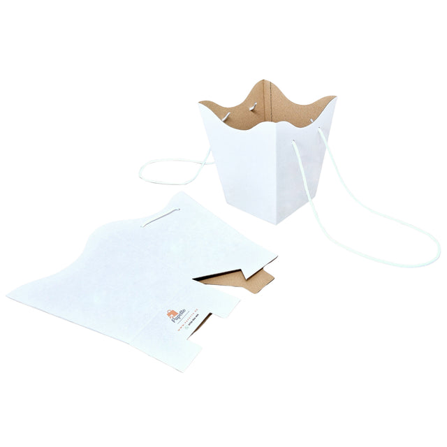 Pungă carton ALB pentru flori cu mânere din șnur textil 11 x 18,5(H) x 11cm