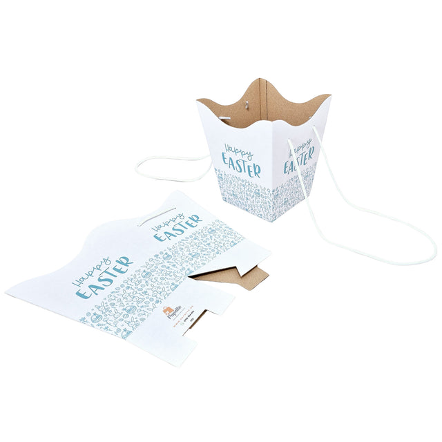 Pungă carton ALB pentru flori - Model 8 Paște cu mânere din șnur textil 11 x 18,5(H) x 11cm