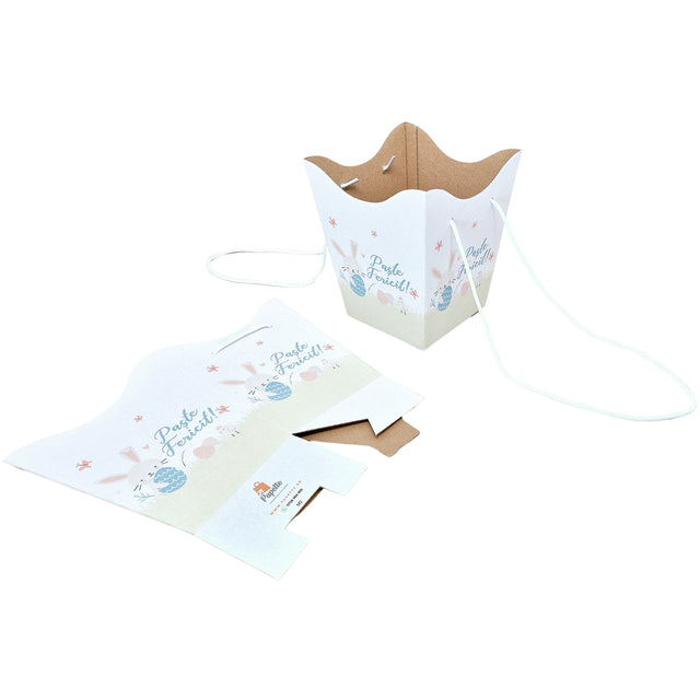 Pungă carton ALB pentru flori - Model 2 Paște cu mânere din șnur textil 11 x 18,5(H) x 11cm