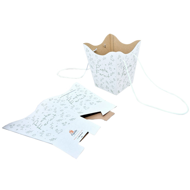 Pungă carton ALB pentru flori - Model 3 Paște cu mânere din șnur textil 11 x 18,5(H) x 11cm