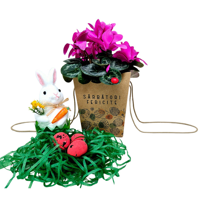 WHITE paper bag for flowers with textile string handles 23 x 20(H) x 20cm