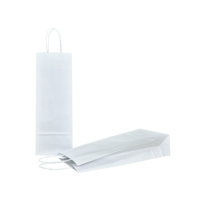 Pungă hârtie kraft ALB cu mânere din hârtie răsucită 14 x 39(H) x 8cm