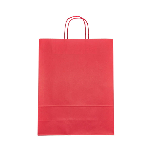 Pungă hârtie kraft ROȘIE cu mânere din hârtie răsucită 32 x 41(H) x 12cm