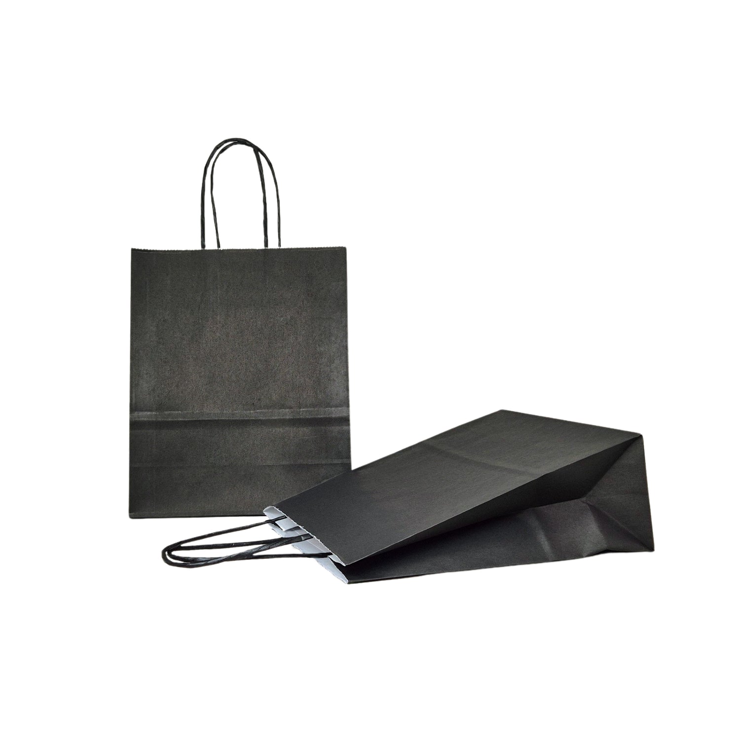 Pungă hârtie kraft NEAGRĂ cu mânere din hârtie răsucită 18 x 22(H) x 8cm