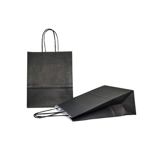 Pungă hârtie kraft NEAGRĂ cu mânere din hârtie răsucită 18 x 22(H) x 8cm