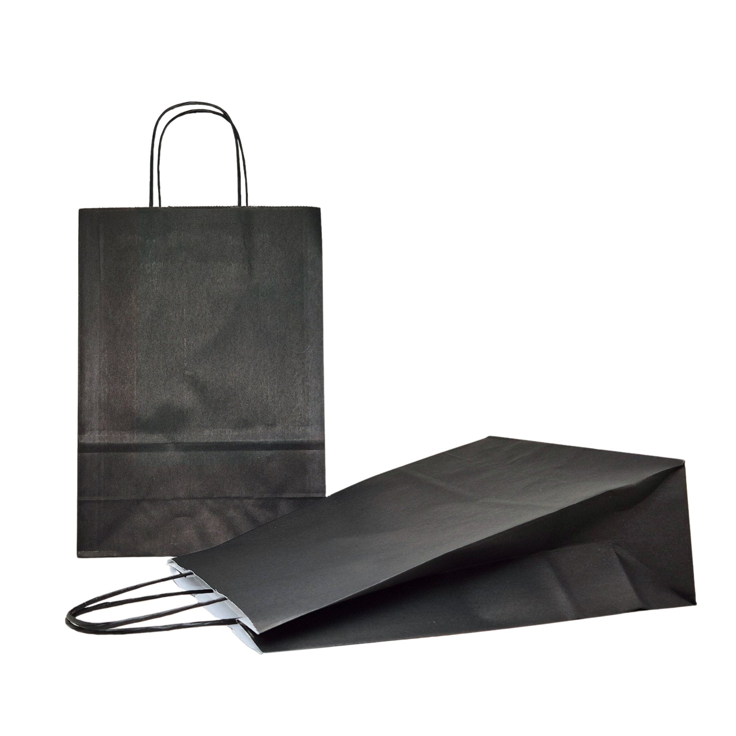 Pungă hârtie kraft NEAGRĂ cu mânere din hârtie răsucită 22 x 31 x 10cm
