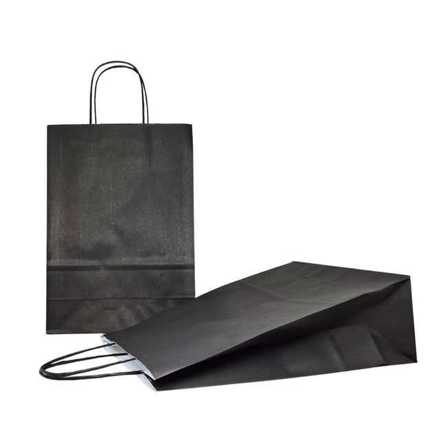 Pungă hârtie kraft NEAGRĂ cu mânere din hârtie răsucită 22 x 31 x 10cm