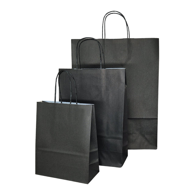 Pungă hârtie kraft NEAGRĂ cu mânere din hârtie răsucită 22 x 31 x 10cm