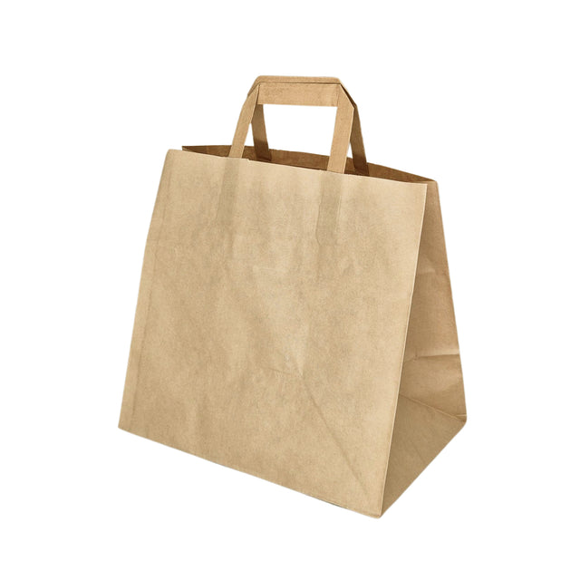 Pungă hârtie kraft NATUR cu mânere plate din hârtie 26 x 25(H) x 17cm