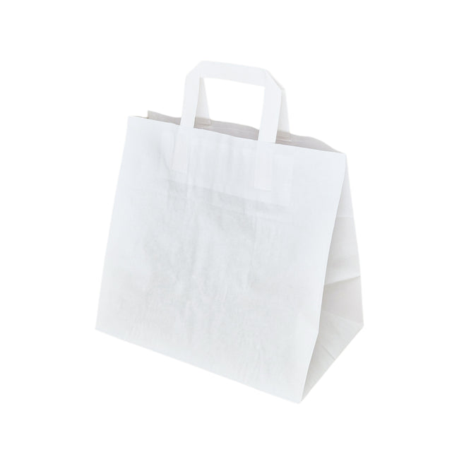 Pungă hârtie kraft ALB cu mânere plate din hârtie 26 x 25(H) x 17cm