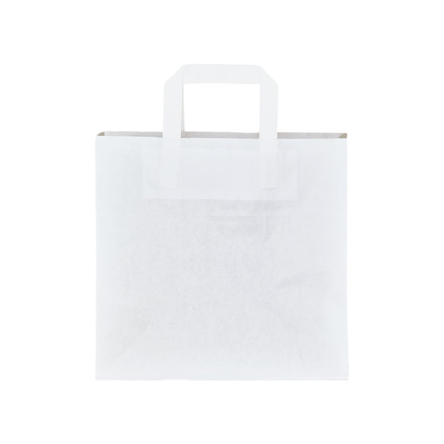 Pungă hârtie kraft ALB cu mânere plate din hârtie 26 x 25(H) x 17cm