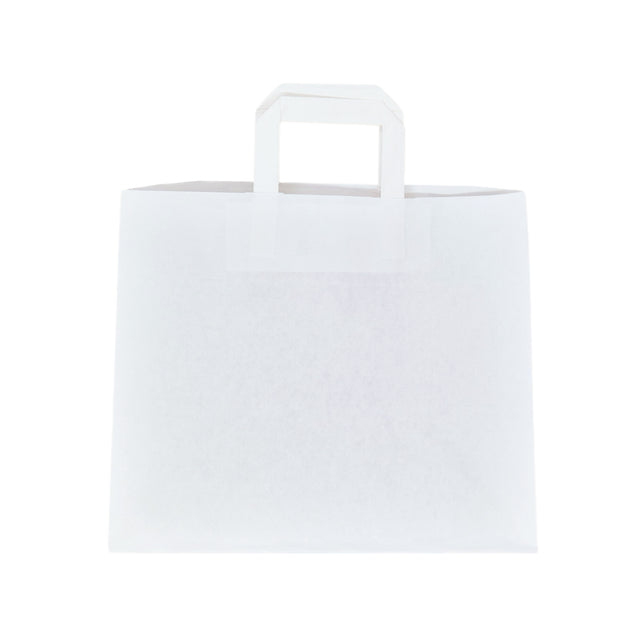 Pungă hârtie kraft ALB cu mânere plate din hârtie 32 x 27(H) x 21cm