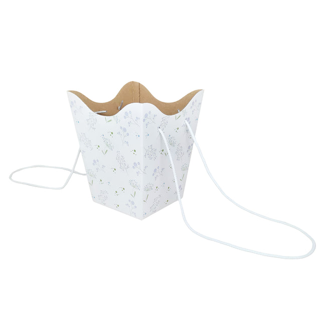 Pungă carton ALB pentru flori - Model 6 Floral cu mânere din șnur textil 11 x 18,5(H) x 11cm