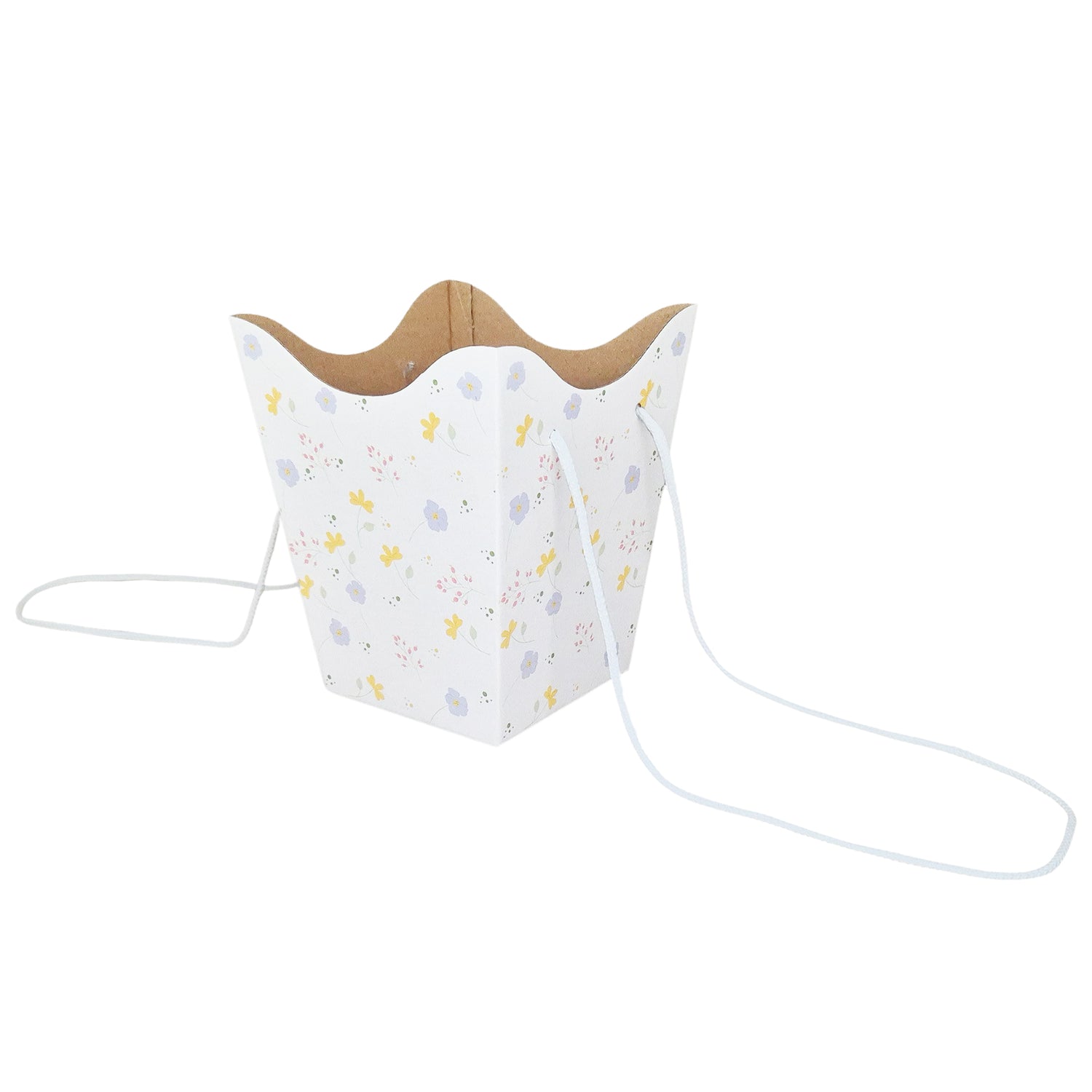 Pungă carton ALB pentru flori - Model 5 Floral cu mânere din șnur textil 11 x 18,5(H) x 11cm