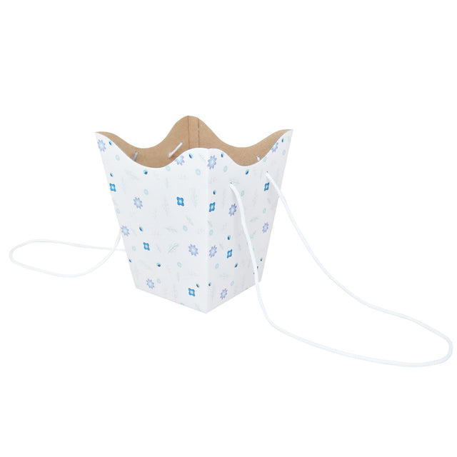 Pungă carton ALB pentru flori - Model 1 Floral cu mânere din șnur textil 11 x 18,5(H) x 11cm