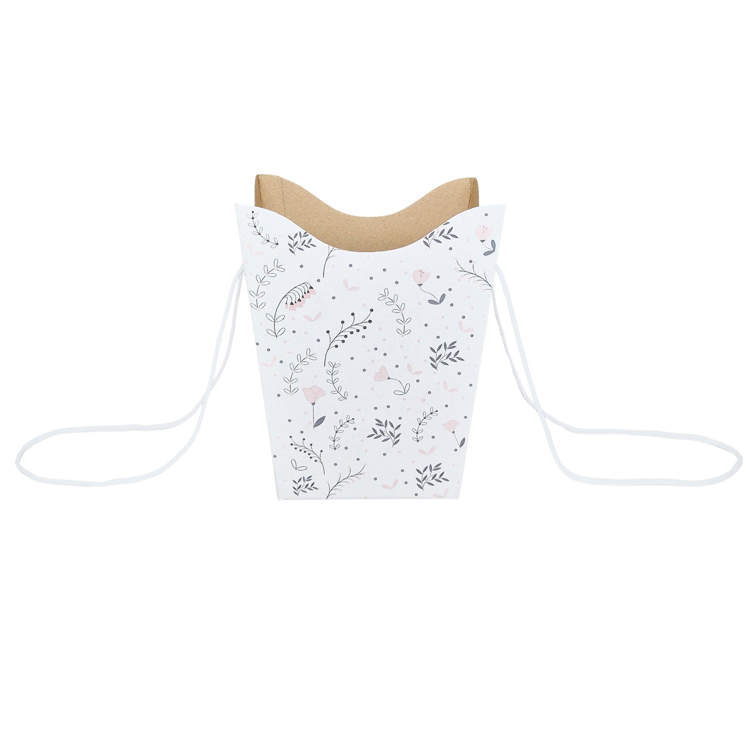 Pungă carton ALB pentru flori - Model 3 Floral cu mânere din șnur textil 11 x 18,5(H) x 11cm
