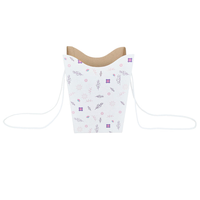 Pungă carton ALB pentru flori - Model 2 Floral cu mânere din șnur textil 11 x 18,5(H) x 11cm