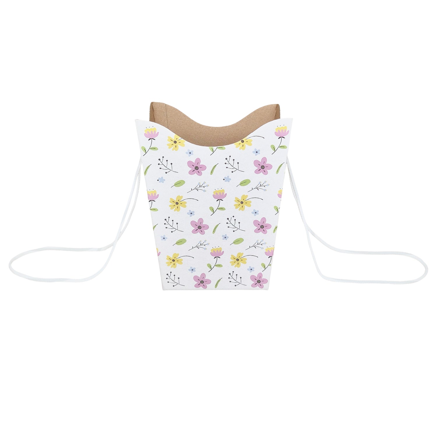 Pungă carton ALB pentru flori - Model 7 Floral cu mânere din șnur textil 11 x 18,5(H) x 11cm