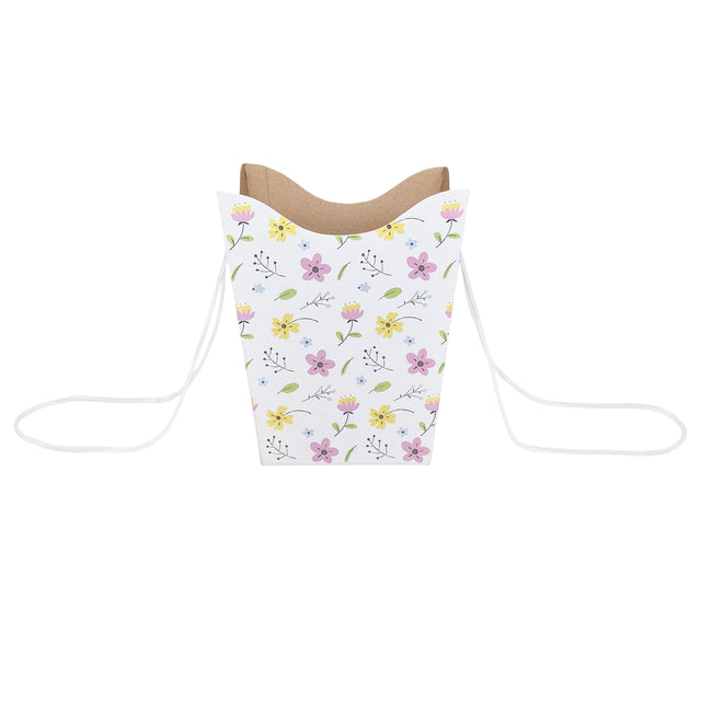 Pungă carton ALB pentru flori - Model 7 Floral cu mânere din șnur textil 11 x 18,5(H) x 11cm