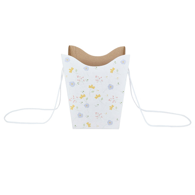 Pungă carton ALB pentru flori - Model 5 Floral cu mânere din șnur textil 11 x 18,5(H) x 11cm
